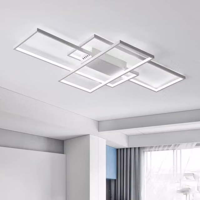 NIVOR 3-Square LED Ceiling Light, 75W, 6000K Cool White, Modern Flush Mount in White