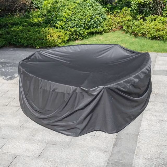 Abrihome Black Polyester Garden Furniture Cover for Round Table Sets, W: 281 cm, H: 91 cm