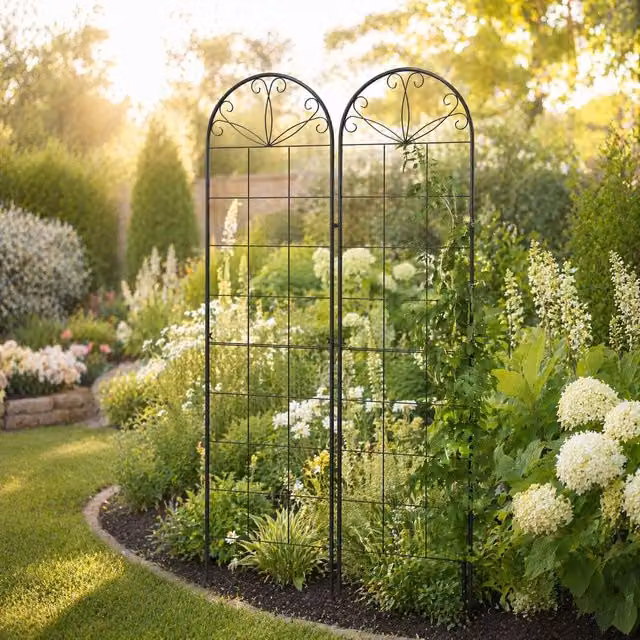 STILVORA Black Powder-Coated Steel Garden Trellis Set of 2, H: 180 cm x W: 50 cm x D: 50 cm – 1