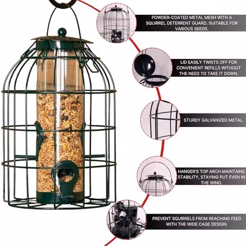 Samuel ALEXANDER Pack of 5 Green Metal Mesh Wild Bird Seed Feeder Cages with Squirrel Guard – 5