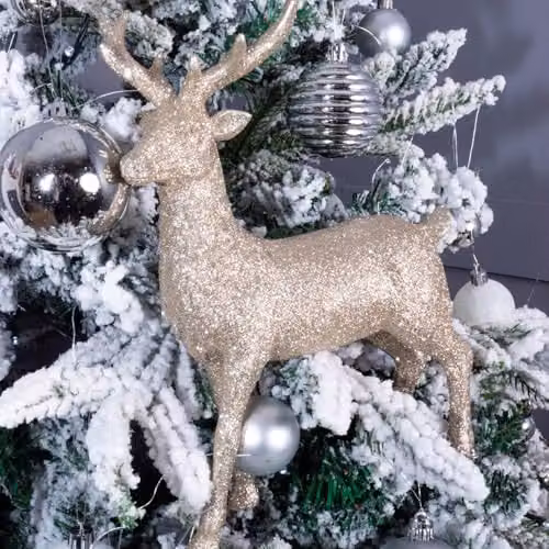 mysmartbuy Set of 3 Glitter Reindeer Ornaments in White, Silver and Gold – 3