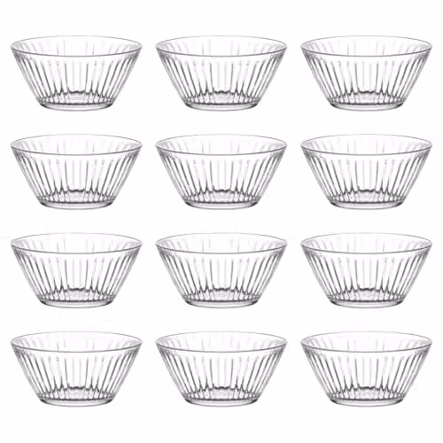 LAV Hestia Geometric Glass Dessert Bowls, Clear, Pack of 12, Diameter: 10.5 cm – 1