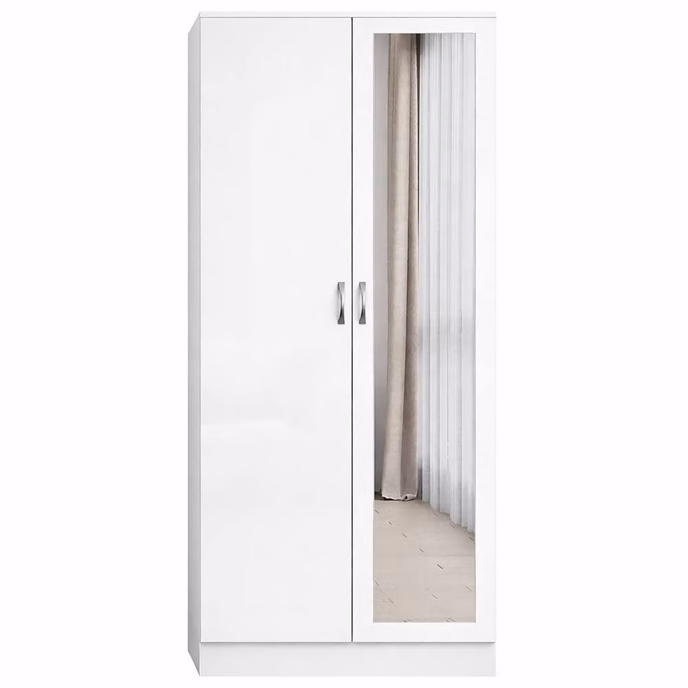 Harmin Luxury White Mirrored 2 Door Soft Close Wardrobe, Height: 180 cm – 1