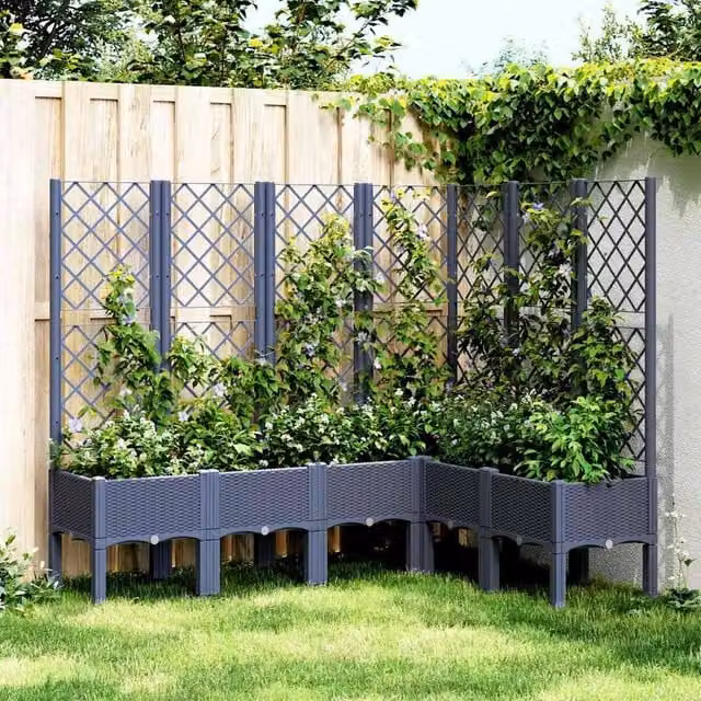 Berkfield Home Garden Planter with Trellis in Anthracite Blue Grey, W: 160 cm, D: 120 cm, H: 142 cm – 1