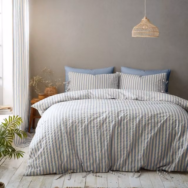 Pineapple Elephant Zanzibar Blue Striped Cotton Duvet Cover Bedding Set