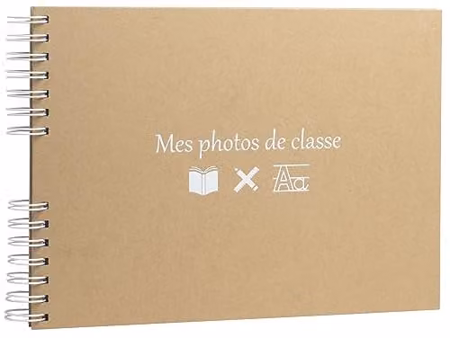 Exacompta Spiral Class Photo Album with Kraft Cover and White Pages, W 32 cm x H 22 cm, holds 50 class photos or 150 photos of 10 x 15 cm