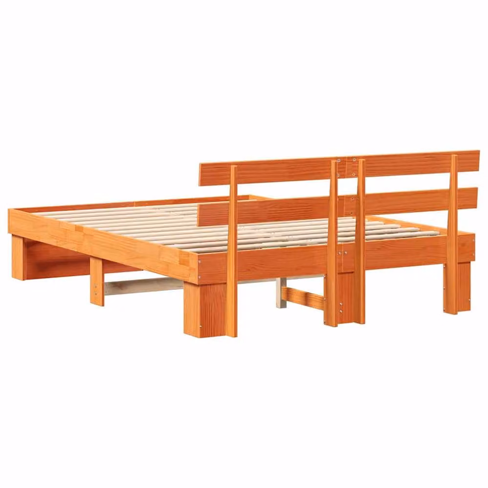 Berkfield Home Modern Solid Pine Wood Bed with Headboard in Brown, W: 140 cm, L: 200 cm – 3