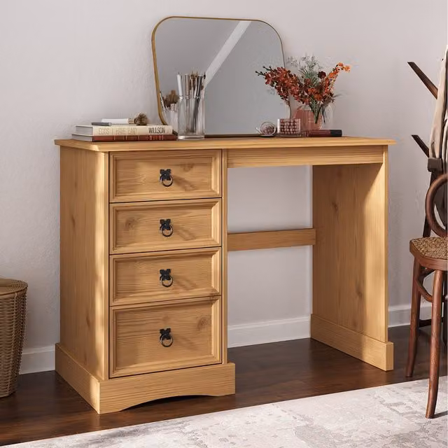 Mews Rustic Waxed Pine 4 Drawer Dressing Table in Brown or Black