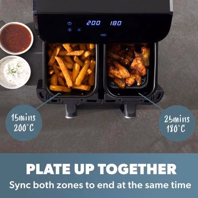 Daewoo 9 Litre Digital Dual Air Fryer Oven with Smart Sync Double Basket in Black – 2