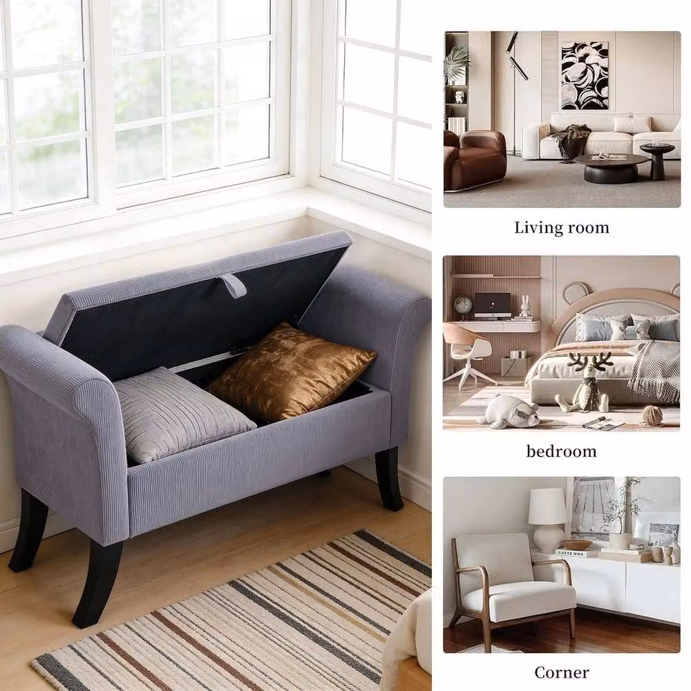 KORVIXA Grey Velvet Upholstered Ottoman Storage Bench, W/D/H: 100 x 100 x 100 cm – 3