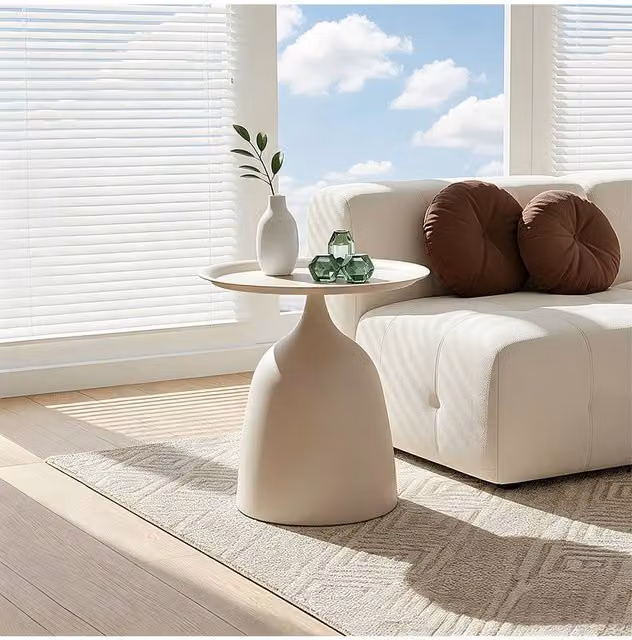 Living and Home Modern Minimalist Round Metal Side Table in White
