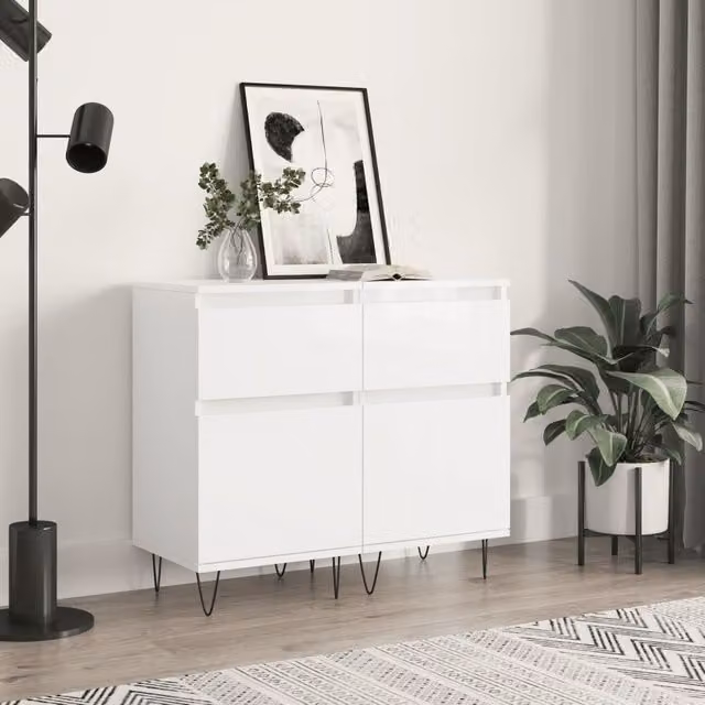 Berkfield Home Set of 2 Modern High Gloss White Sideboards, W/D/H: 40 x 35 x 70 cm