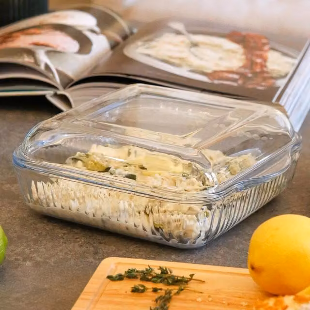 Argon Tableware Square Glass Lasagne Dish with Lid, Transparent