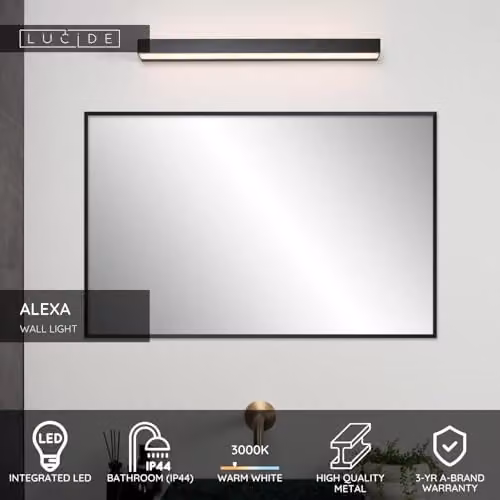 Lucide Netlighting Modern LED Wall Light for Bathroom, Black, 1x8W, 2700K, IP44 – 2