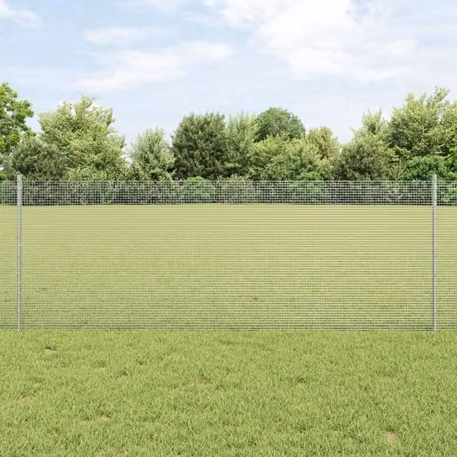 Berkfield Home Galvanised Steel Welded Wire Fence with 5 U-Profile Posts, Silver, W: 10 m, H: 0.8 m