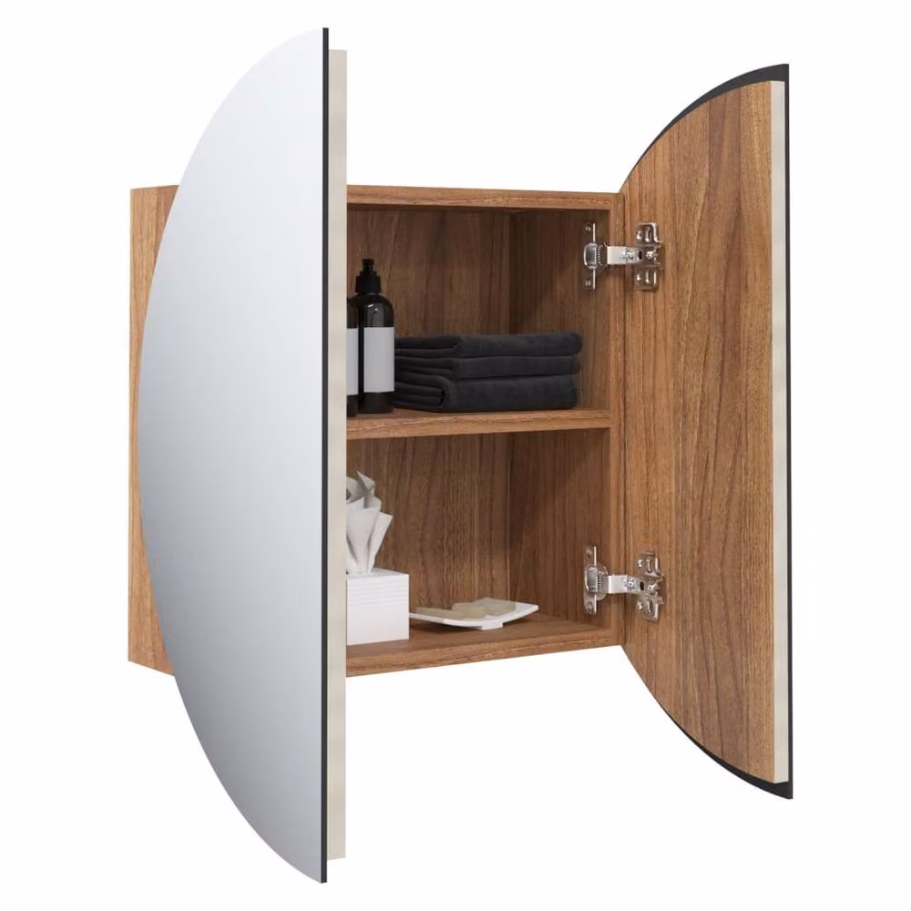 Berkfield Home Modern Oak Bathroom Cabinet in Brown with Round LED Mirror, W/D/H: 47 x 17.5 x 47 cm – 3