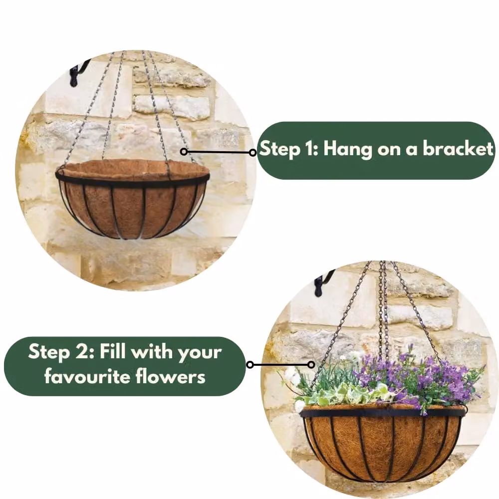 Marco Paul Brown Metal Hanging Flower Basket with Liner, Diameter: 40.64 cm – 5