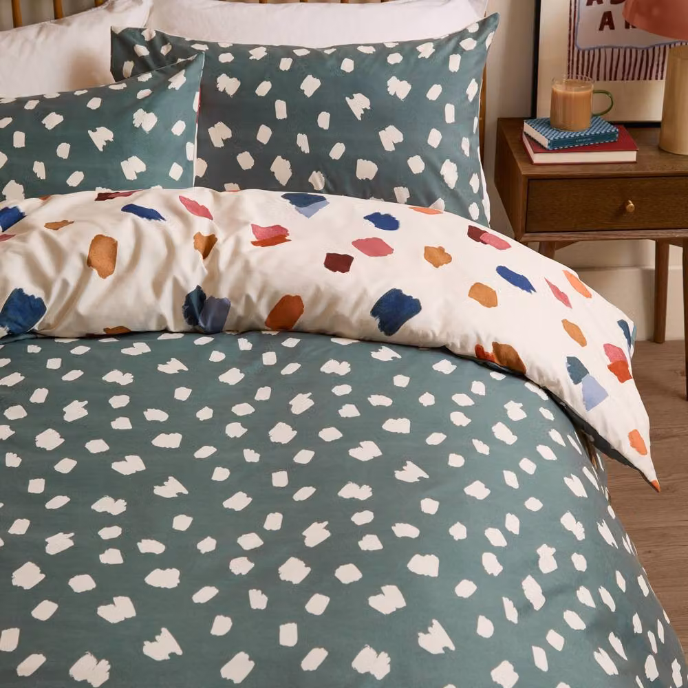 Riva Home Duvet Day Astrid Reversible Dotted Duvet Cover Set, Petrol/Multicolour, W: 180 cm x L: 200 cm – 2