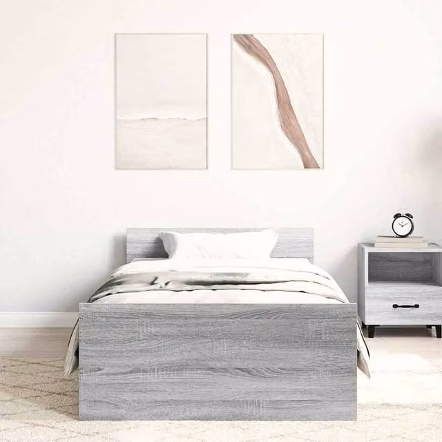 Berkfield Home Durable Single Bed Frame in Grey Sonoma, W/D/H: 90 x 190 cm