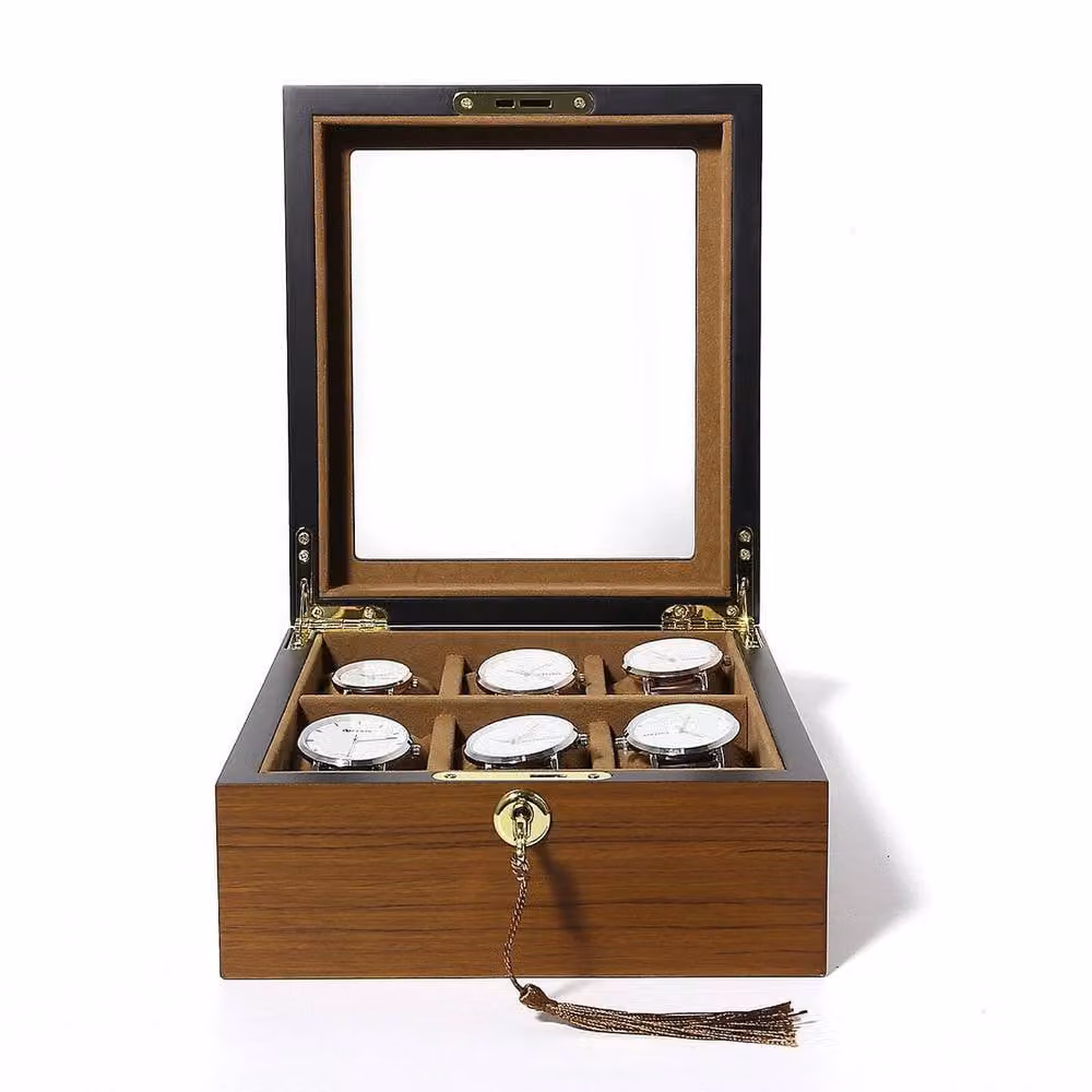 NESTLUNE 6 Watch Display Grid Box Lockable Wood Case in Brown – 2
