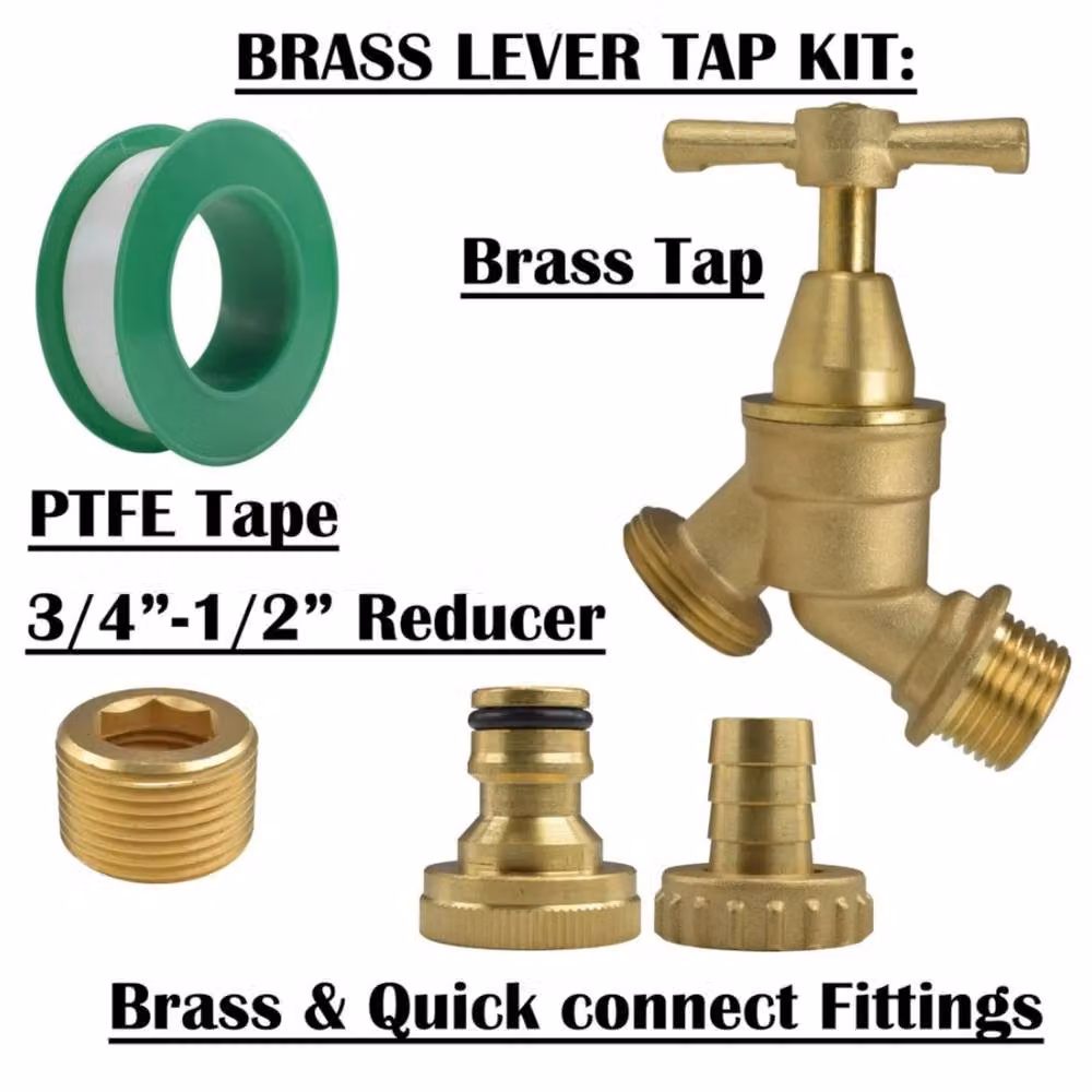 VOGREX Gold Brass Bib Tap Kit with 1/2-3/4 Inlet Barbed Quick Connector – 2
