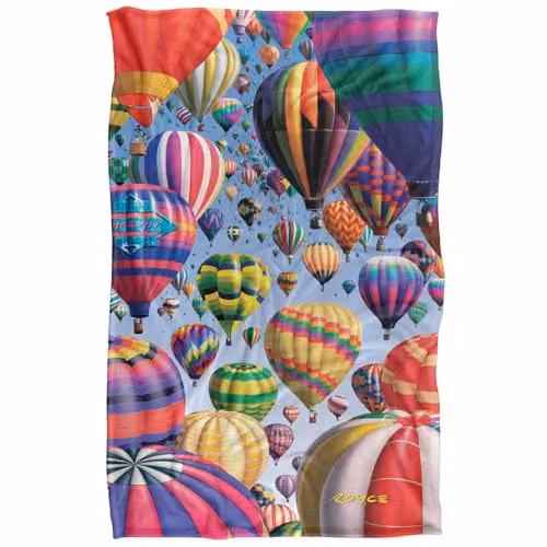 JQ Licensing Royce Mcclure Hot Air Balloon Sky Silky Touch Super Soft Fleece Throw Blanket, Multicolour, W/D/H: 91 x 147 cm