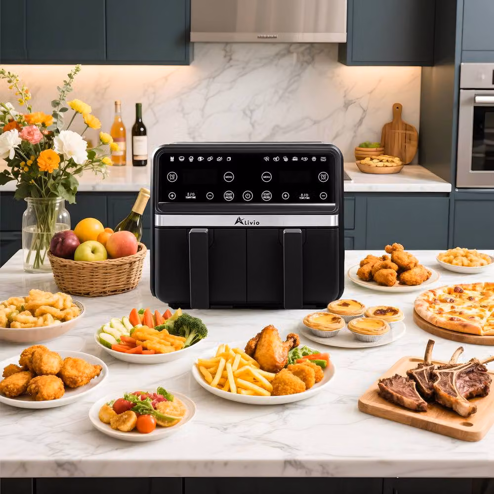 Alivio 9L Dual Basket Digital Air Fryer with 14 Presets and LED Touch Display, Black – 6