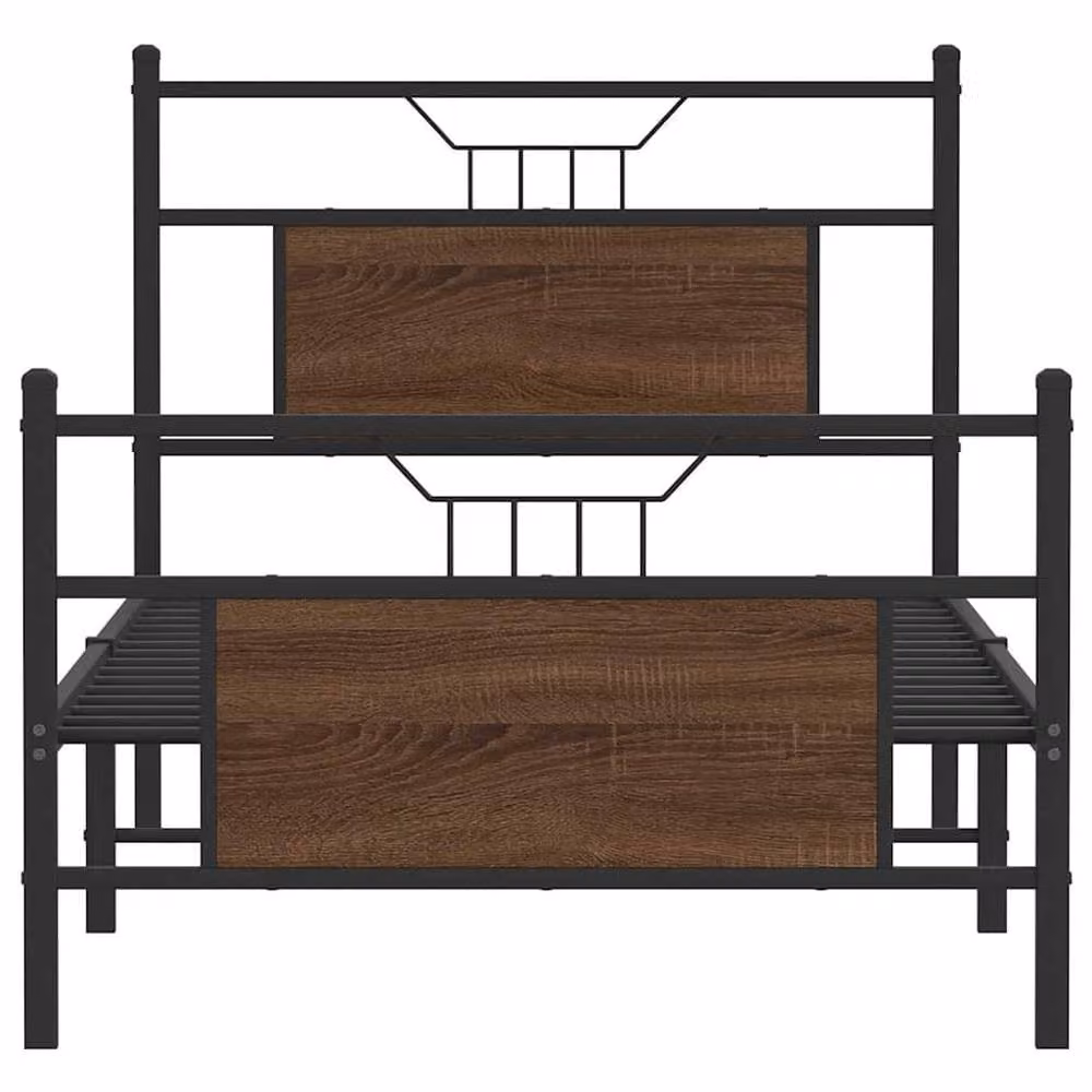 Berkfield Home Small Single Bed Frame in Brown Oak and Metal, W/D/H: 75 x 190 x 91.5 cm – 4