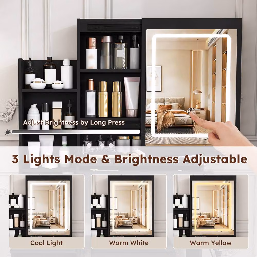 Rolipo Modern Black Makeup Vanity Desk with Hollywood LED Mirror and 4 Drawers – 4