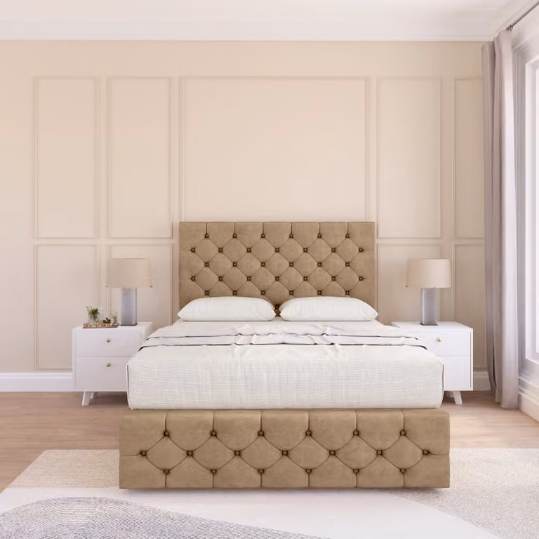 Sloomy Watson Upholstered Chesterfield Divan Bed Frame with Headboard in Brown, W/D/H: 120 x 200 cm