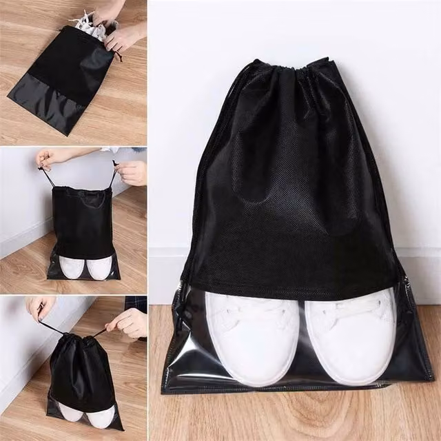 FLAVORA 10-Piece Large Non-Woven Drawstring Shoe Bags in Black, W: 50 cm