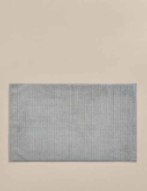 M&S Egyptian Cotton Striped Non Slip Bath Mat in Seafoam Green