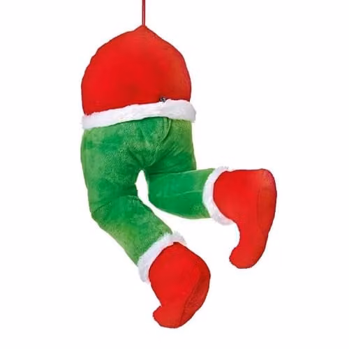 Premier Hanging Animated Christmas Elf Legs Figure in Red, Green and Multicolour, 32cm