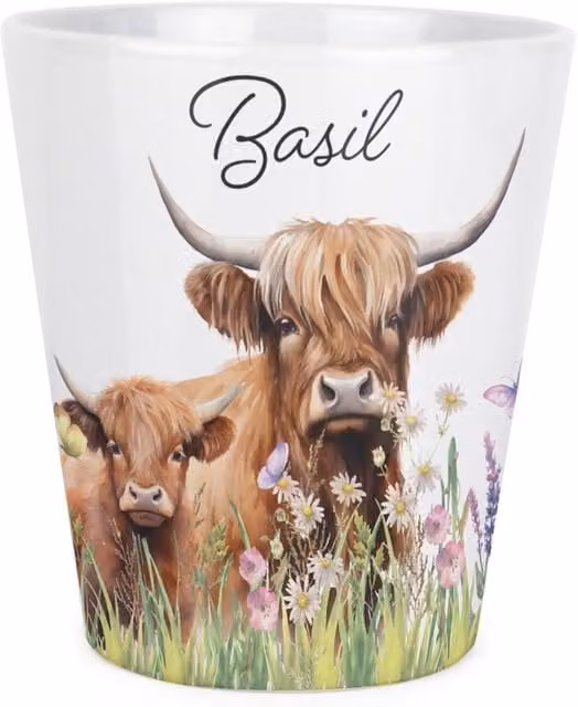 Purely Home Highland Cow and Calf Small Ceramic Plant Pot in Brown and Multicolour