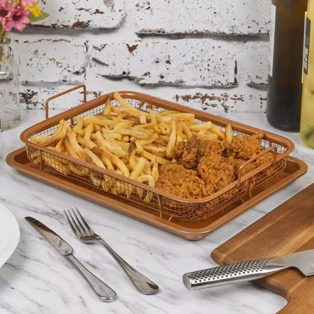 Homiu Non-Stick Rectangular Crisper and Tray Set in Copper