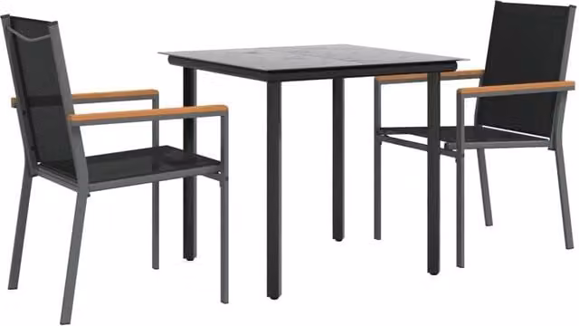 Berkfield Home Beautiful 3 Piece Garden Dining Set in Black Textilene and Steel