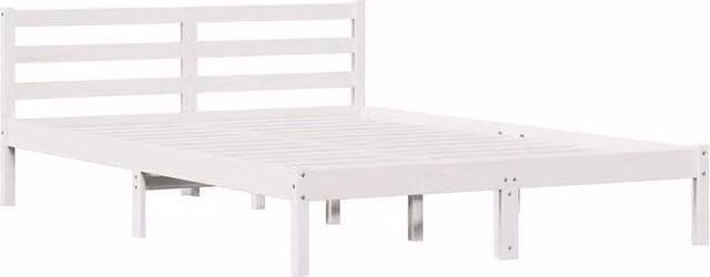 Berkfield Home White Lacquered Solid Pine Bed Frame with Headboard W: 140 cm, L: 200 cm
