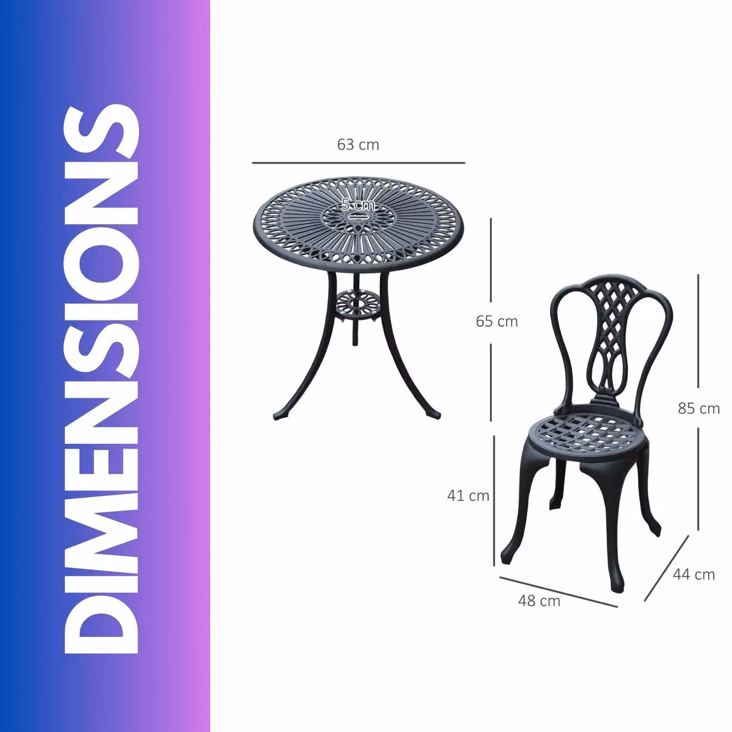 FURNOS Set of 3 Black Cast Aluminium Vintage Bistro Table and Chairs for Garden or Balcony – 2