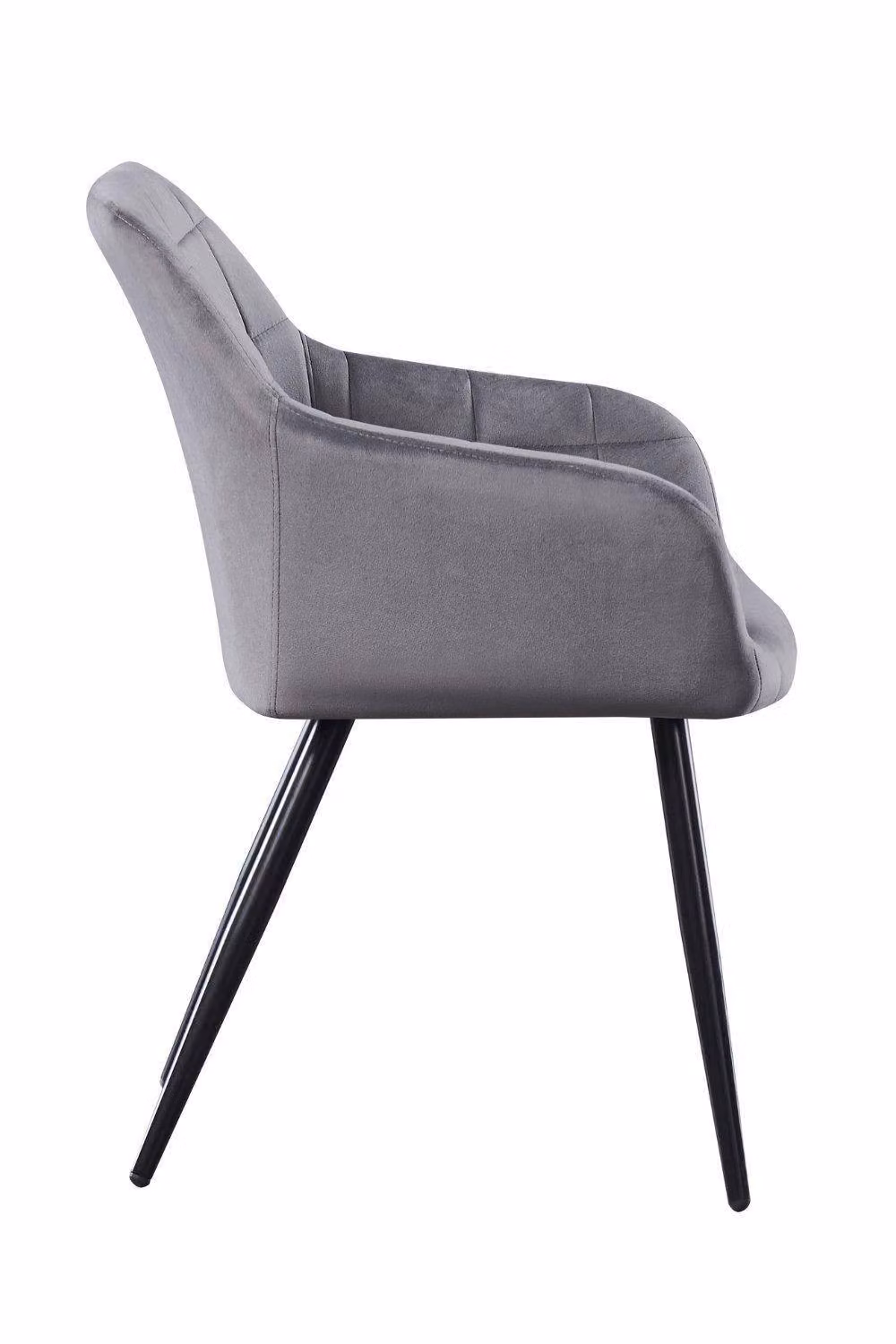 Life Interiors Set of 6 Camden Modern Velvet Dining Chairs with Armrests and Black Metal Legs in Grey – 4