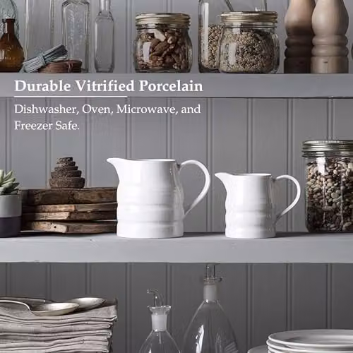 WM Bartleet & Sons Porcelain Traditional Churn Jug Set of 2, White, 284 ml and 1 Pint – 4