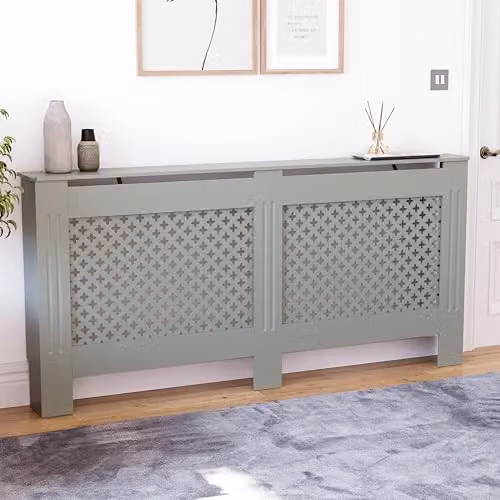 Vida Designs Oxford Radiator Cover in Olive Grey, H82 x W172 x D19 cm – 2