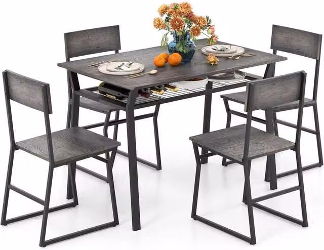 Costway Industrial 5-Piece Dining Table Set with 4 Chairs in Grey – 1