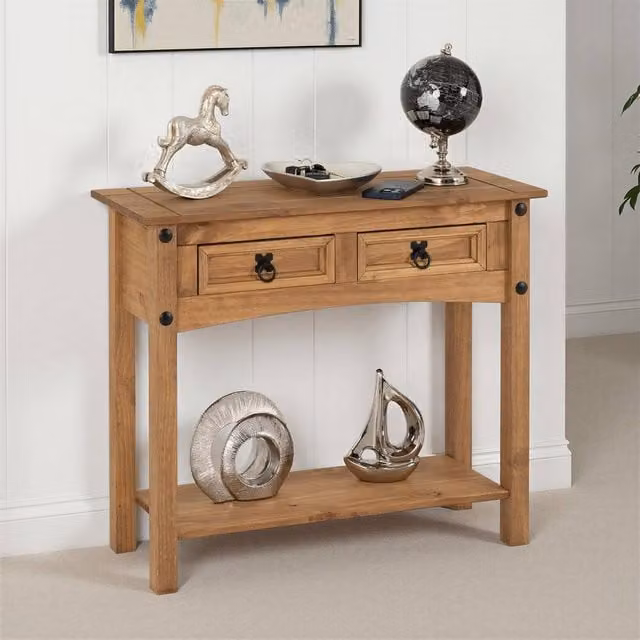 Seconique Corona Essentials 2 Drawer Rustic Pine Console Table in Natural Wood