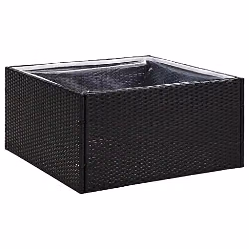 vidaXL Black Poly Rattan Garden Planter Tub W/D/H: 80 x 80 x 40 cm