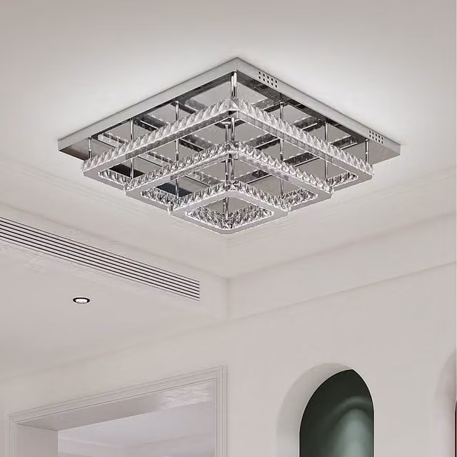 Komore Dimmable Square Crystal LED Ceiling Light in Silver and Transparent