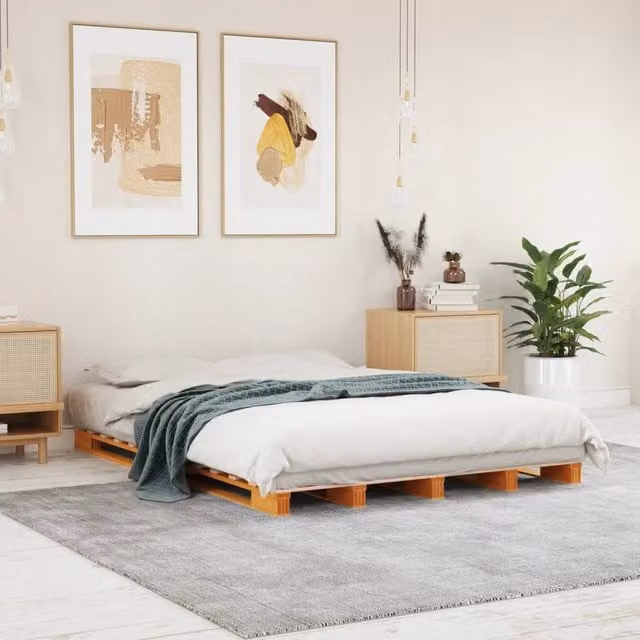 Berkfield Home Pallet Bed in Wax Brown Solid Pine Wood, W/D/H: 140 x 200 cm