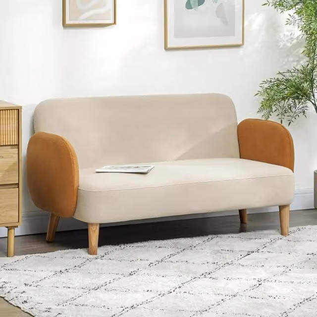 Chilli Seating Nordic 2 Seater Loveseat Sofa in Orange Velvet Fabric