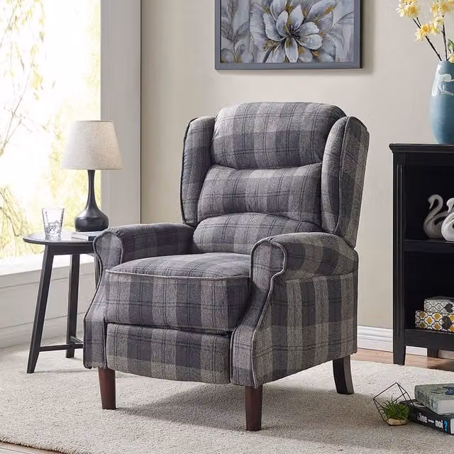 Home Detail Nairn Wingback Manual Recliner Armchair in Grey Fabric – 1