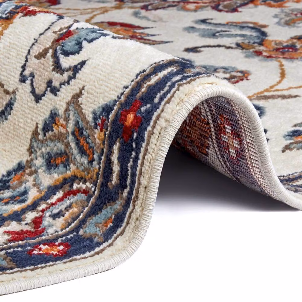 THE RUGS Caracci Orient Rug with Vintage Floral Design in Cream and Multicolour, W/D: 120 x 170 cm – 3