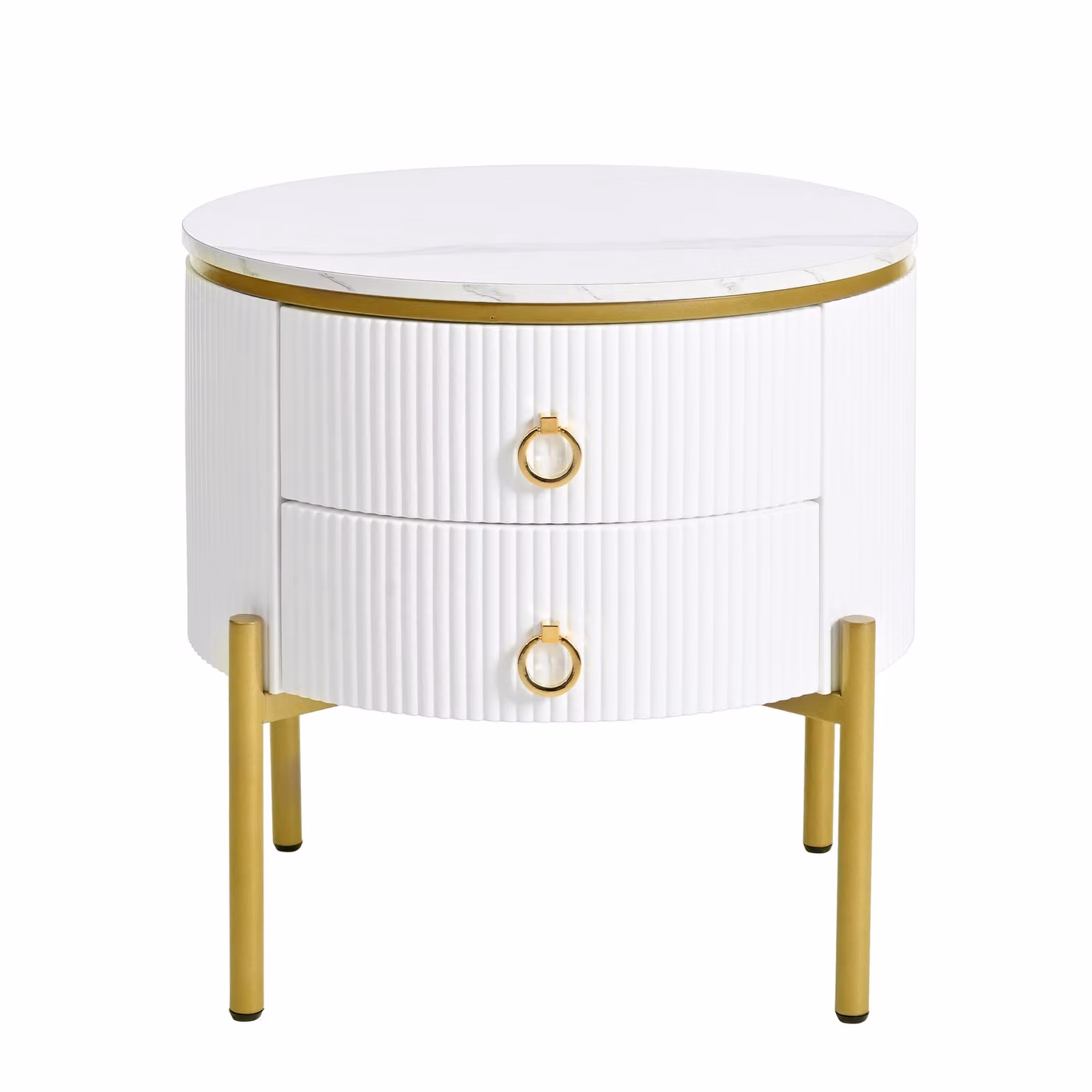 Aosom UK Modern Side Table with Marble-Effect Top and 2 Drawers in White and Gold, W/D/H: 50 x 50 x 51 cm – 2